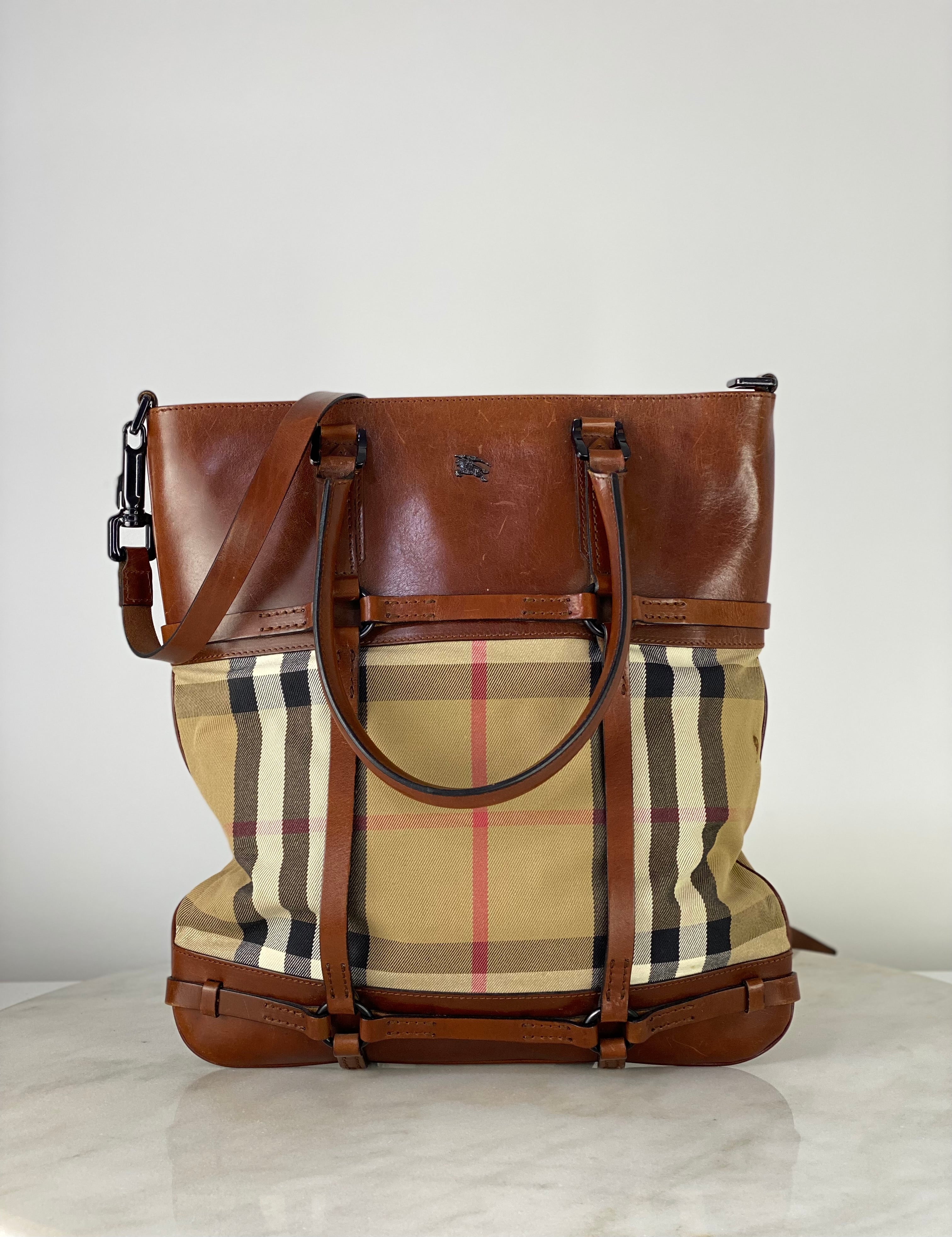 Burberry Brown House Check Bridle Tote Bag