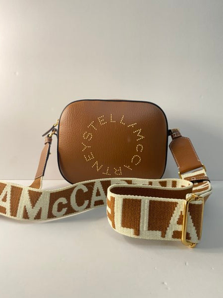 Stella Mccartney Camel Stud Logo Camera Crossbody Bag