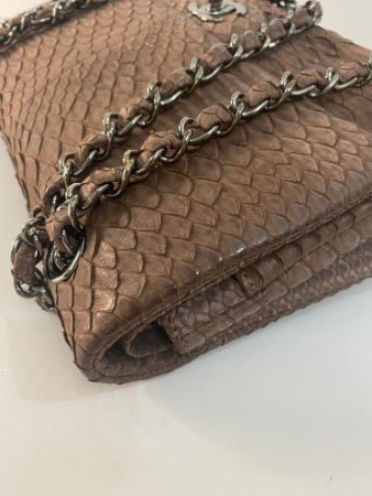 Chanel Brown Python Double Flap Small Bag