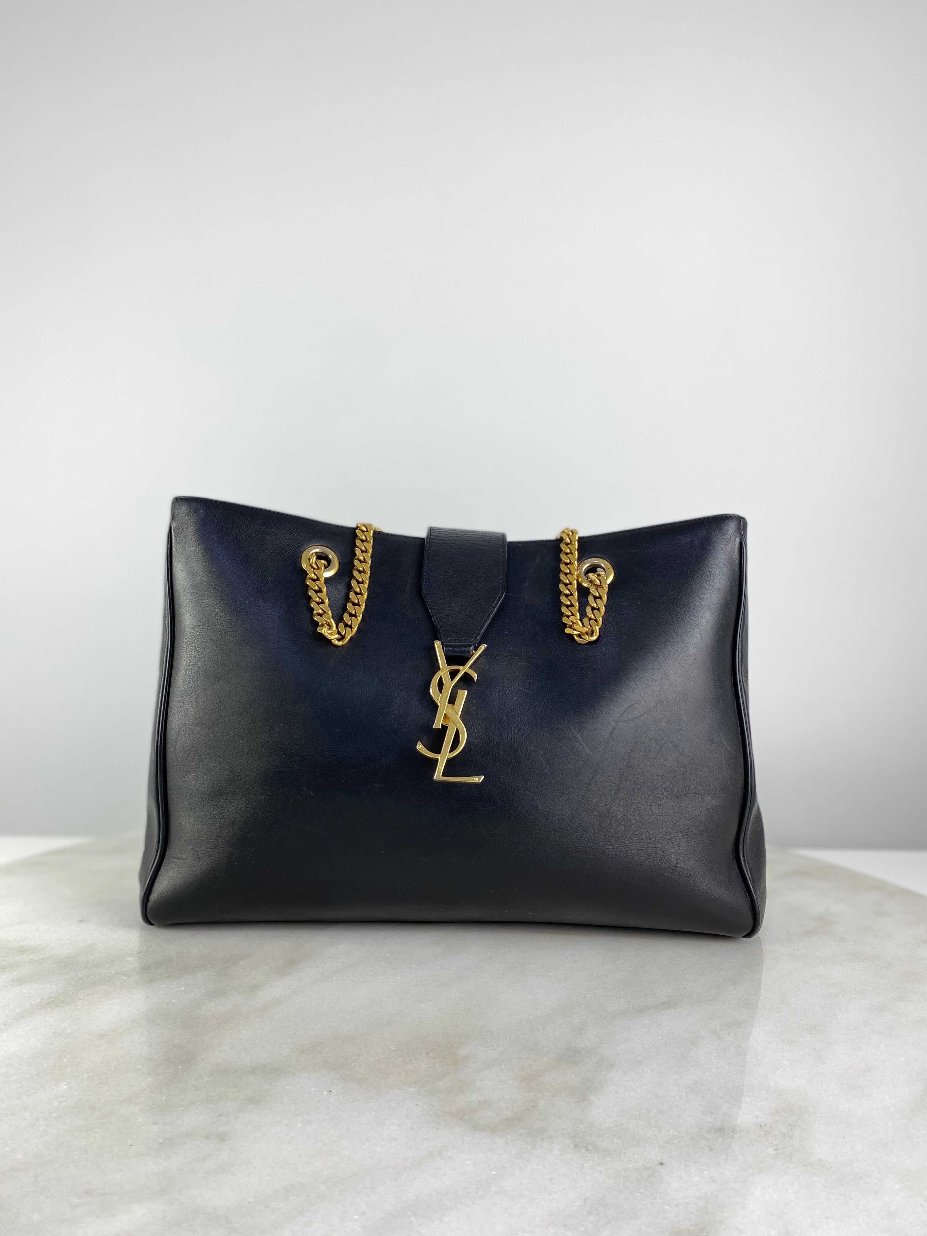 YSL Black Monogram Shopper Tote Bag