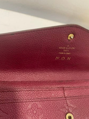 Louis Vuitton Dark Red Monogram Empreinte Sarah Long Wallet W/ Initials N.O.N