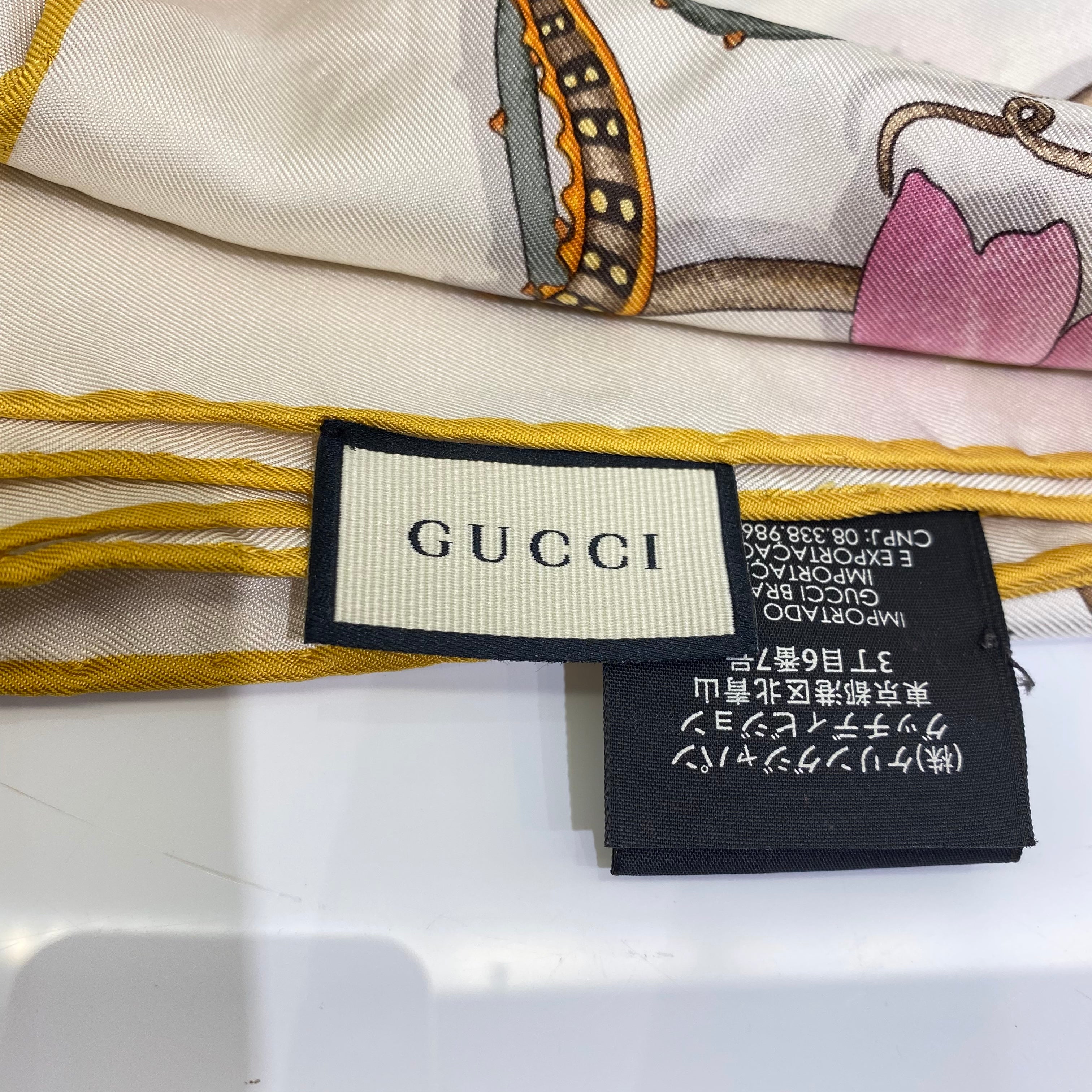 Gucci Off White Flower Print Silk Square Scarf