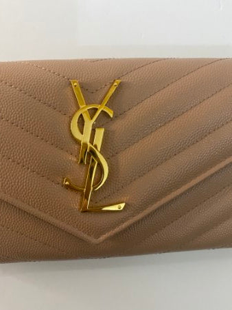 YSL Beige Monogram Flap Wallet