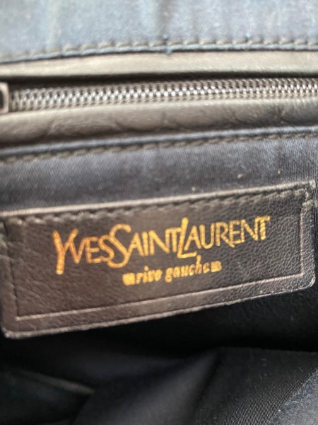 YSL Black Textured Y-Mail Tote Bag