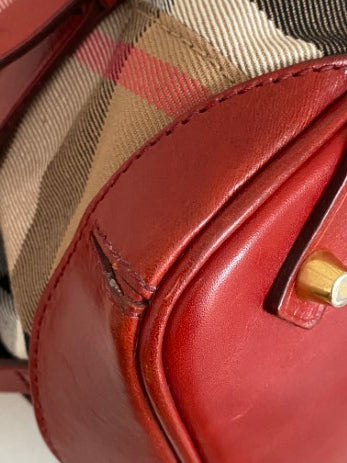 Burberry Red Bridle House Check Top Handle Bag