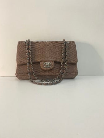 Chanel Brown Python Double Flap Small Bag