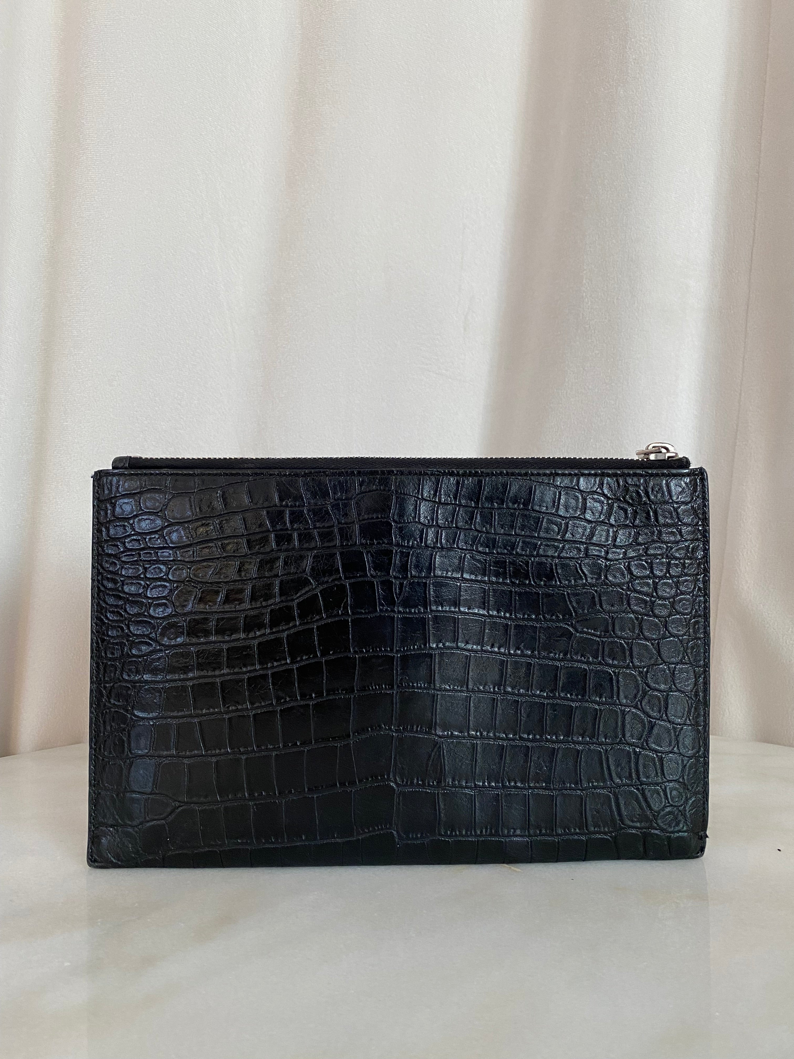 YSL Black Croco Pouch