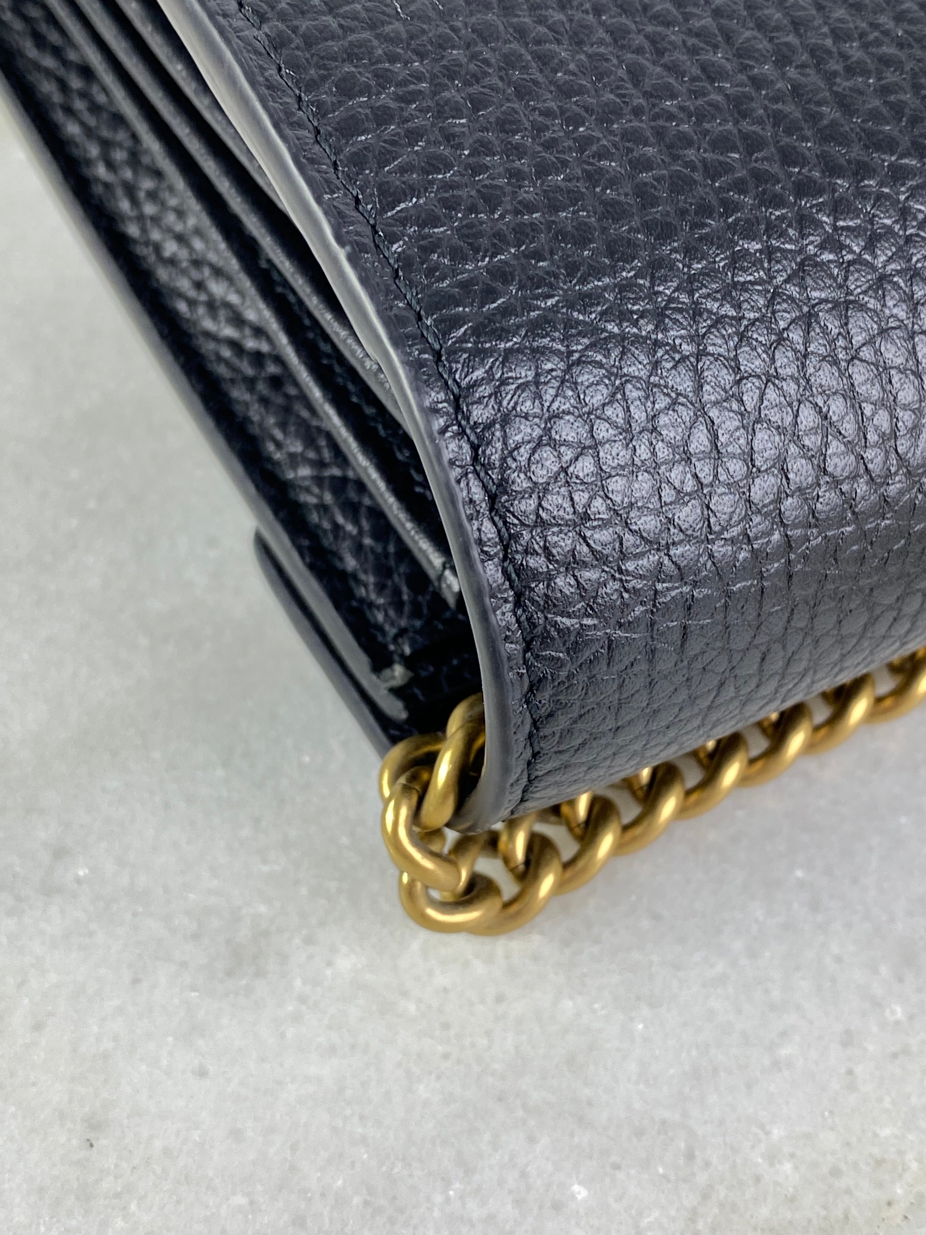 Gucci Black Pebbled GG Marmont Wallet on Chain