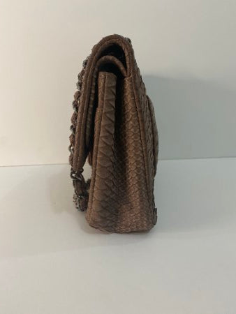 Chanel Brown Python Double Flap Small Bag