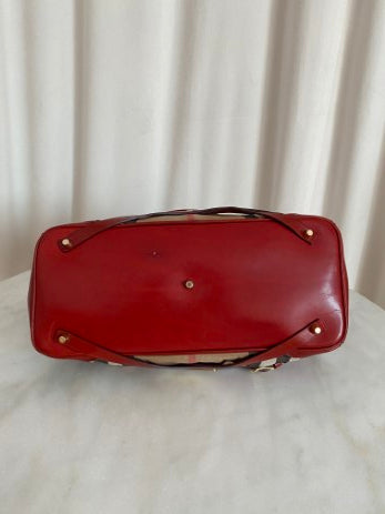 Burberry Red Bridle House Check Top Handle Bag