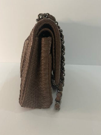 Chanel Brown Python Double Flap Small Bag