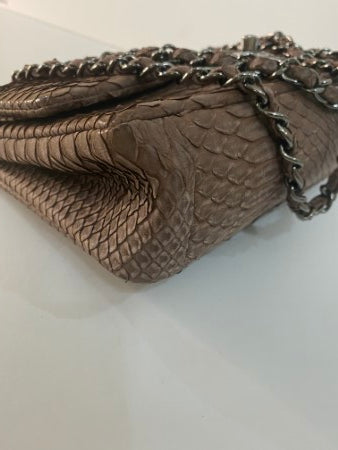 Chanel Brown Python Double Flap Small Bag