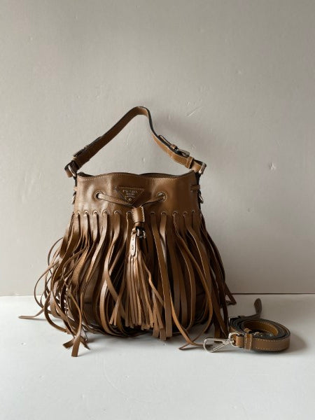 Prada Camel Fringe Bucket Bag