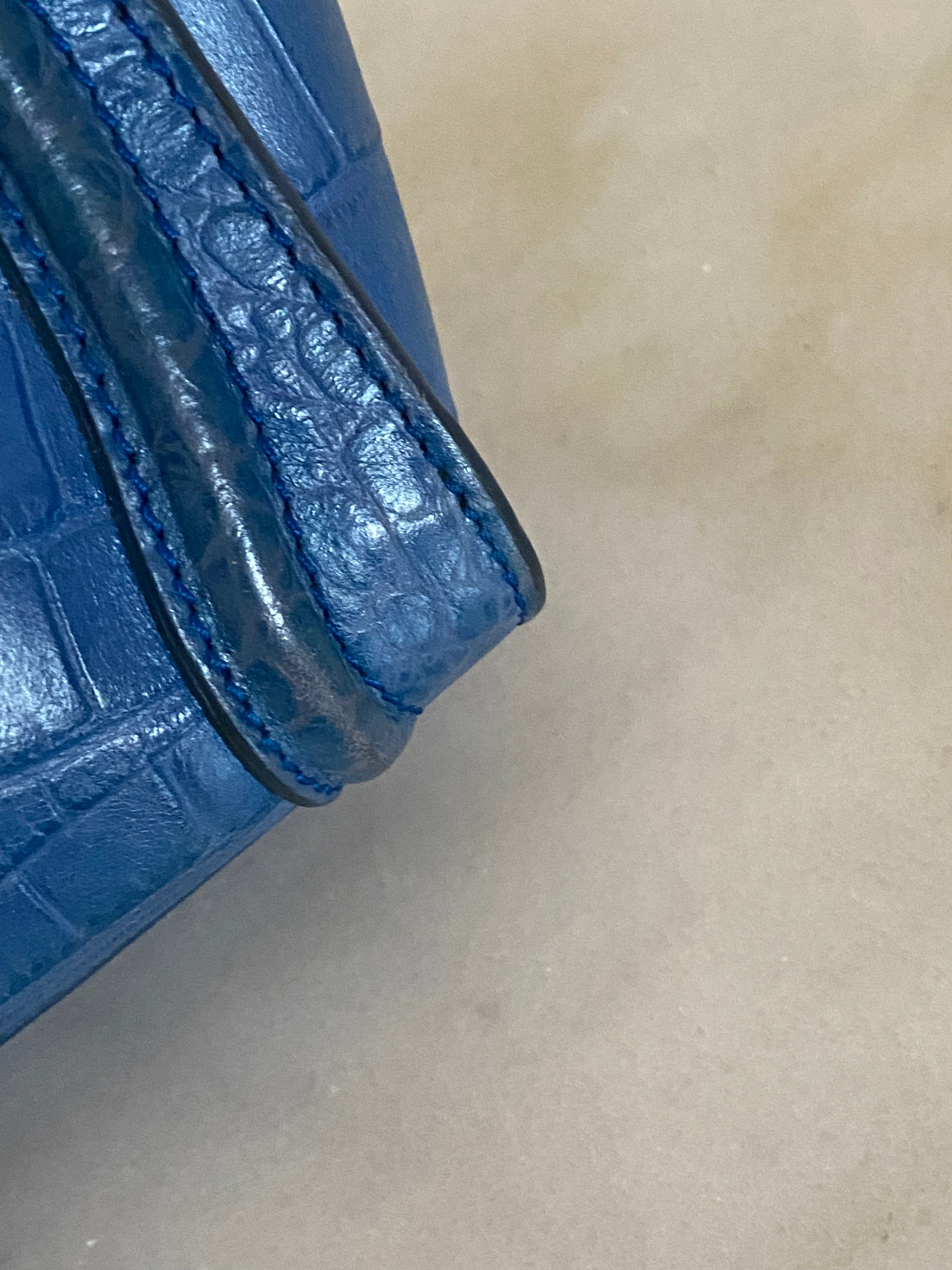 Celine Blue Crocodile Nano Luggage Tote Bag