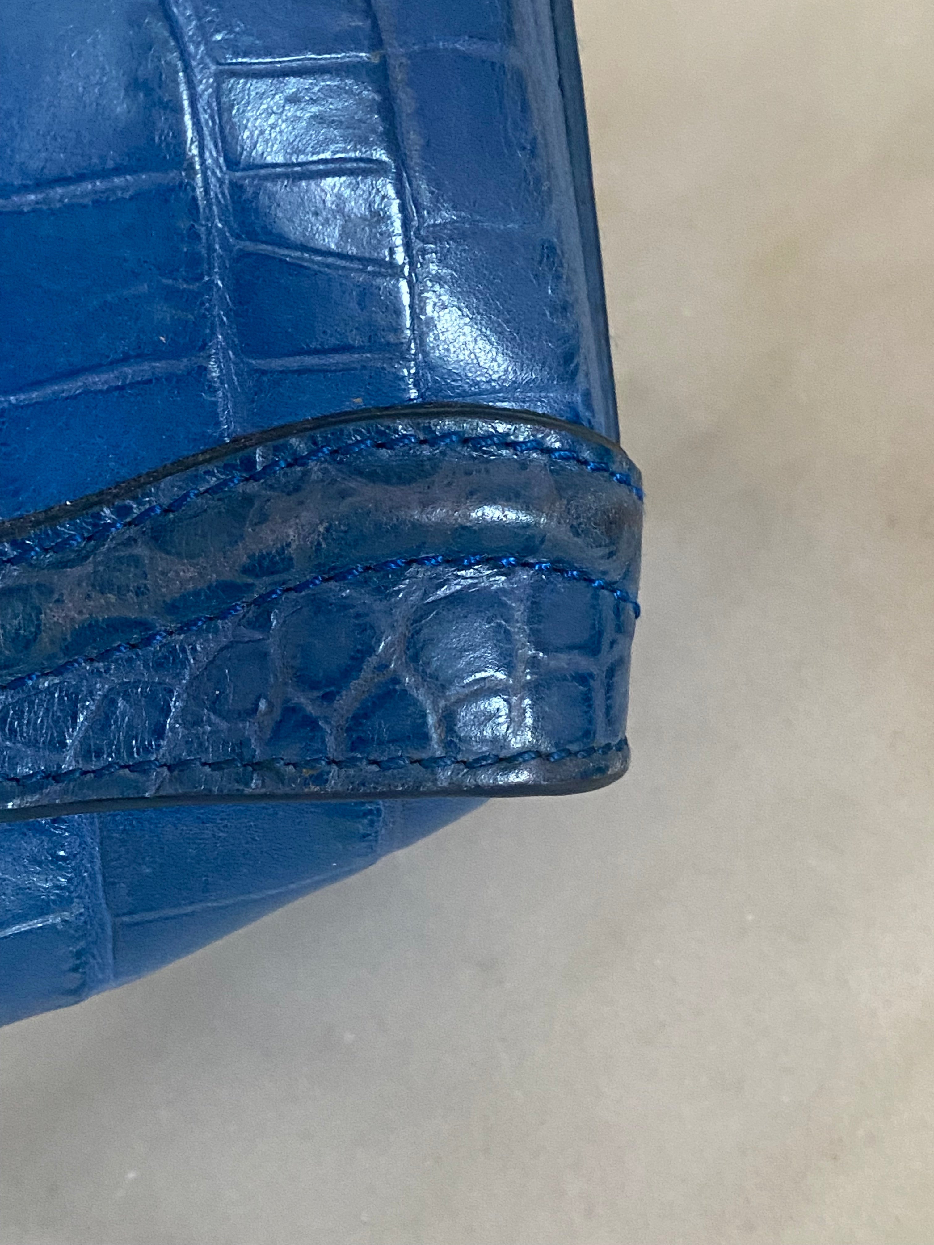 Celine Blue Crocodile Nano Luggage Tote Bag