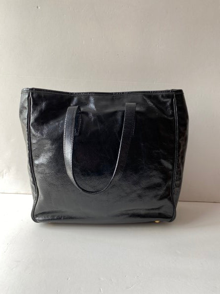 YSL Black Textured Y-Mail Tote Bag