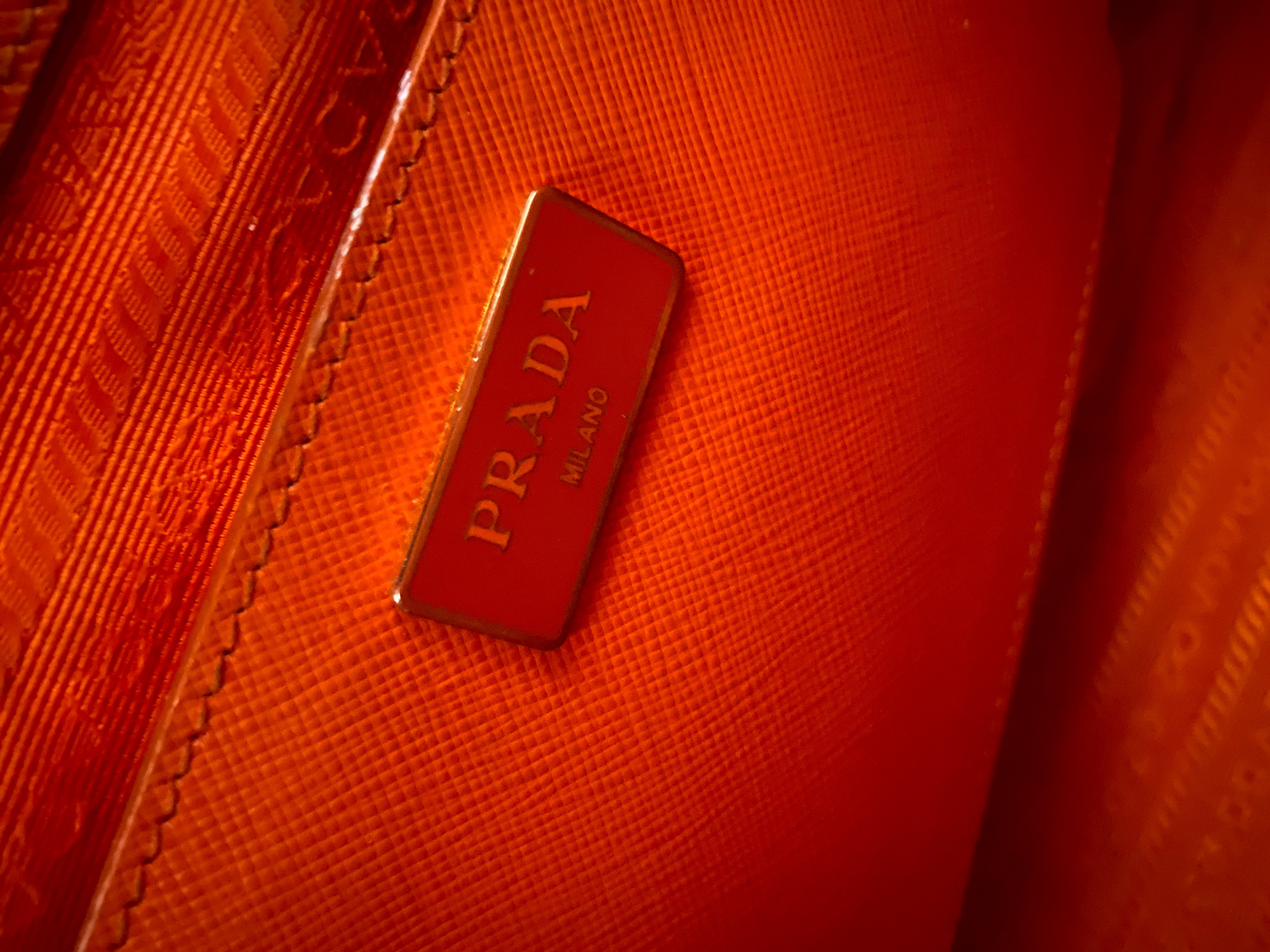 Prada Orange Galleria Double Zip Large Bag