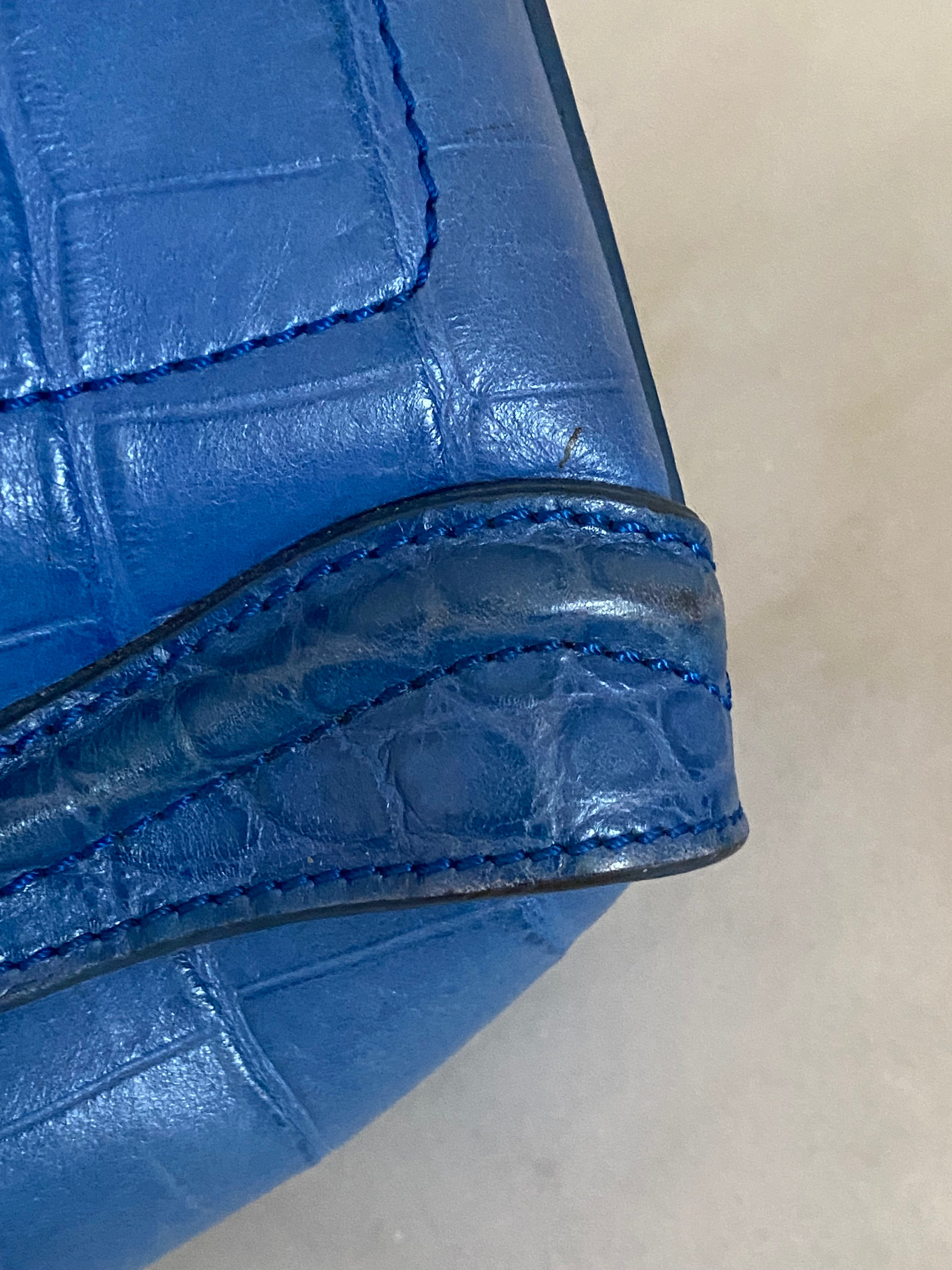 Celine Blue Crocodile Nano Luggage Tote Bag