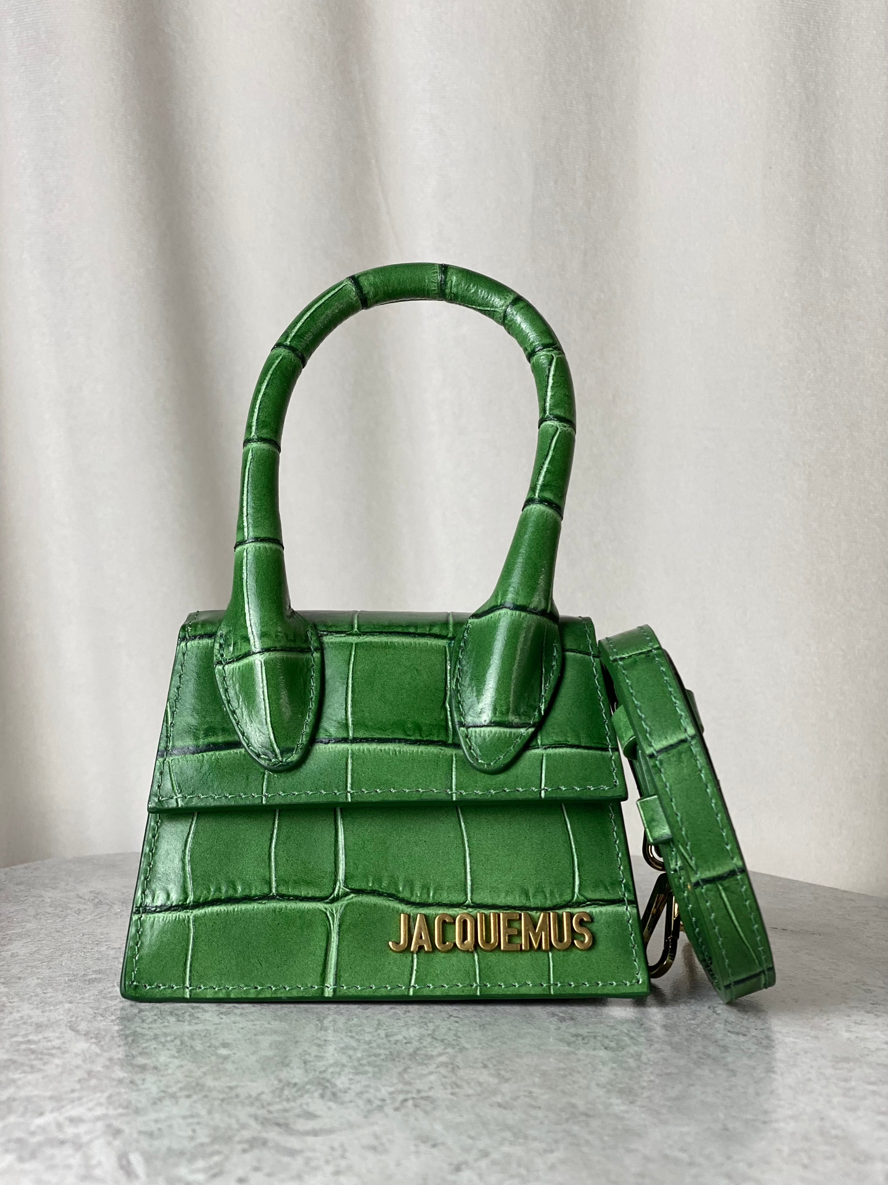 Jacquemus Green Croco Embossed Chiquito Mini Tote Bag
