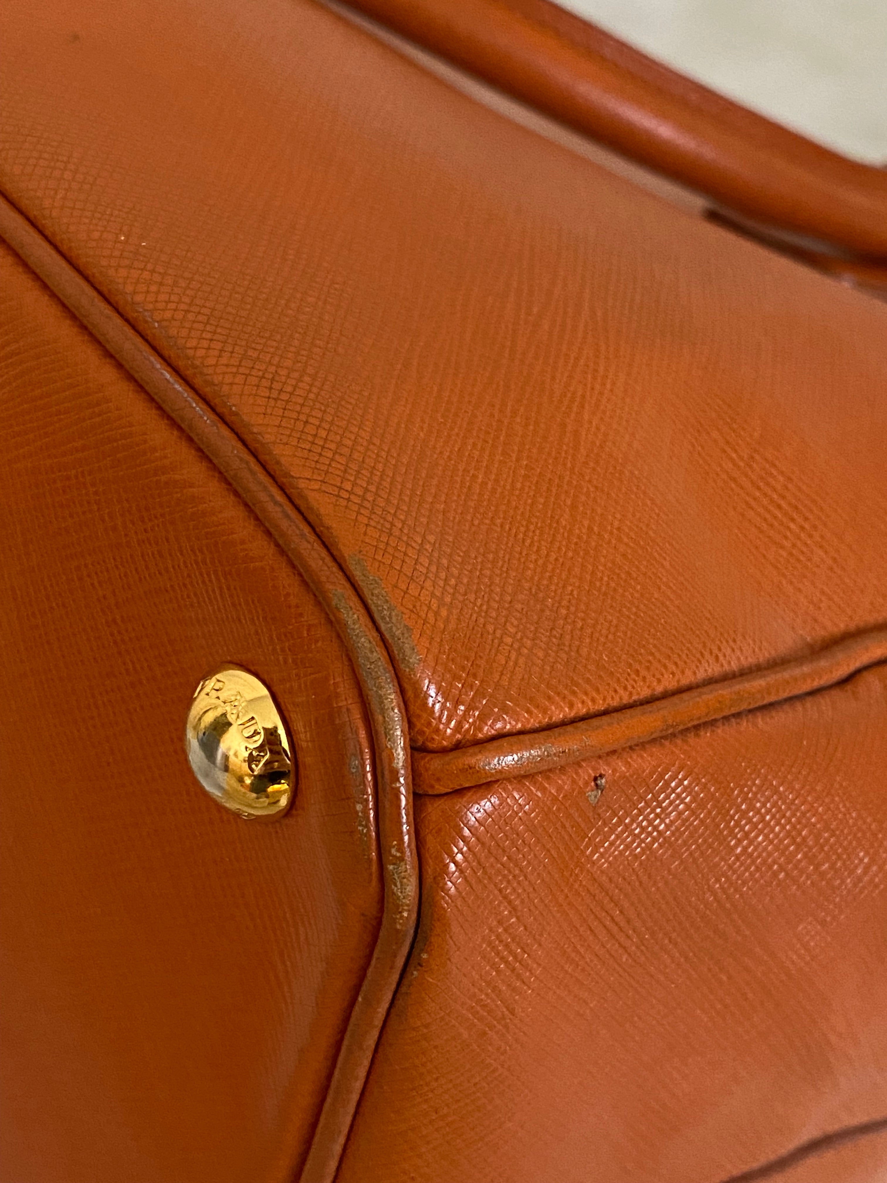 Prada Orange Galleria Double Zip Large Bag