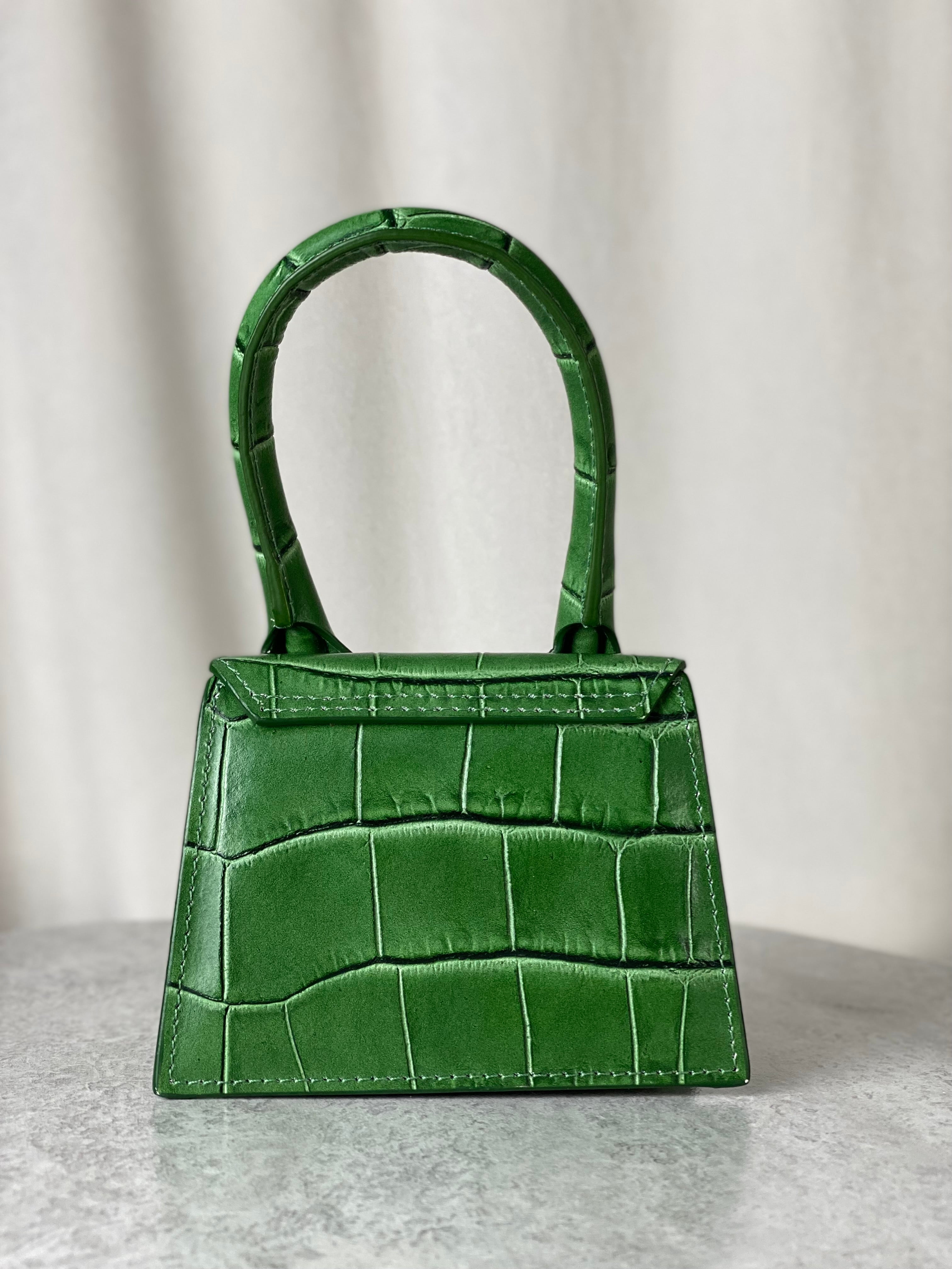 Jacquemus Green Croco Embossed Chiquito Mini Tote Bag