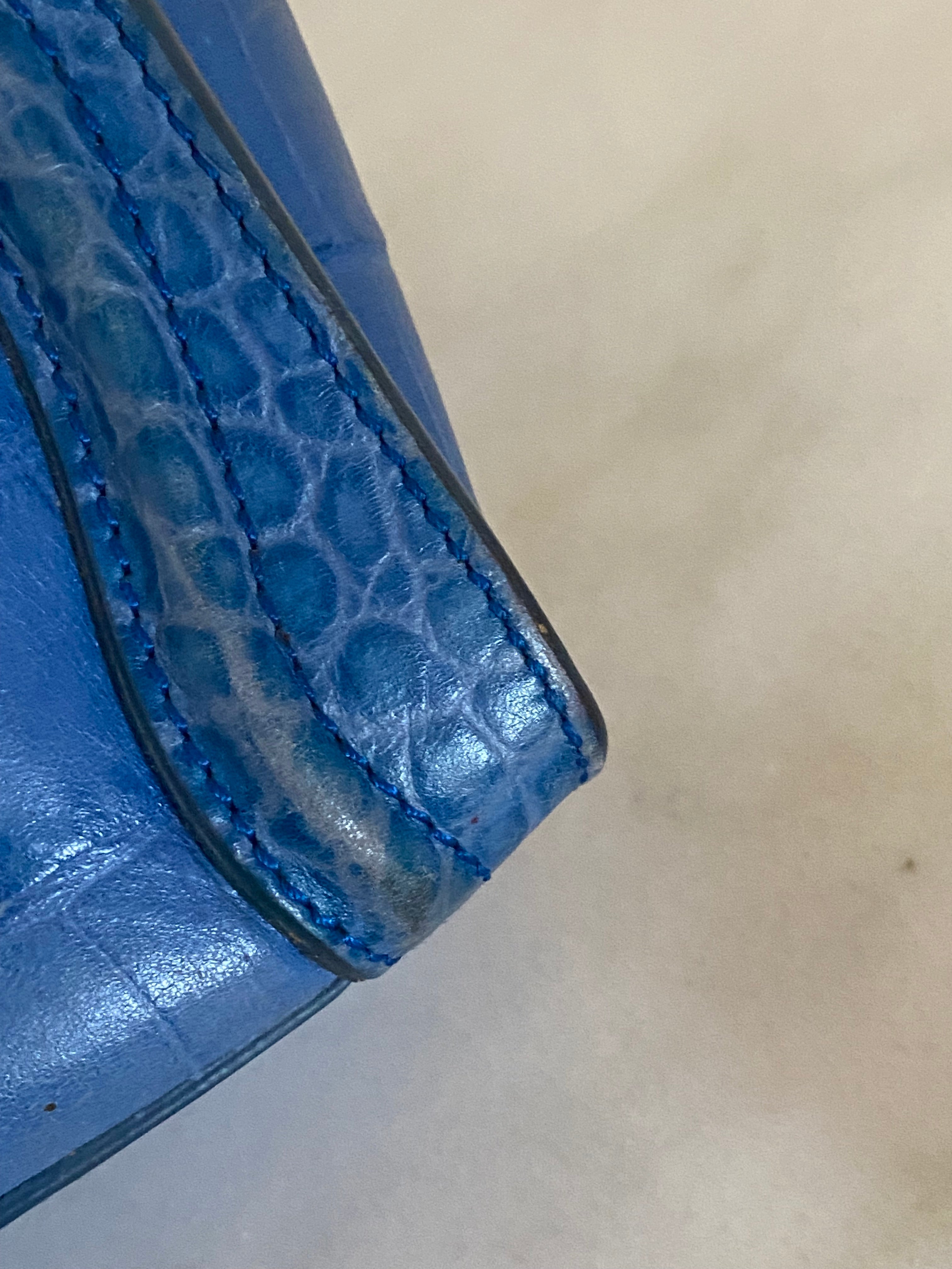 Celine Blue Crocodile Nano Luggage Tote Bag