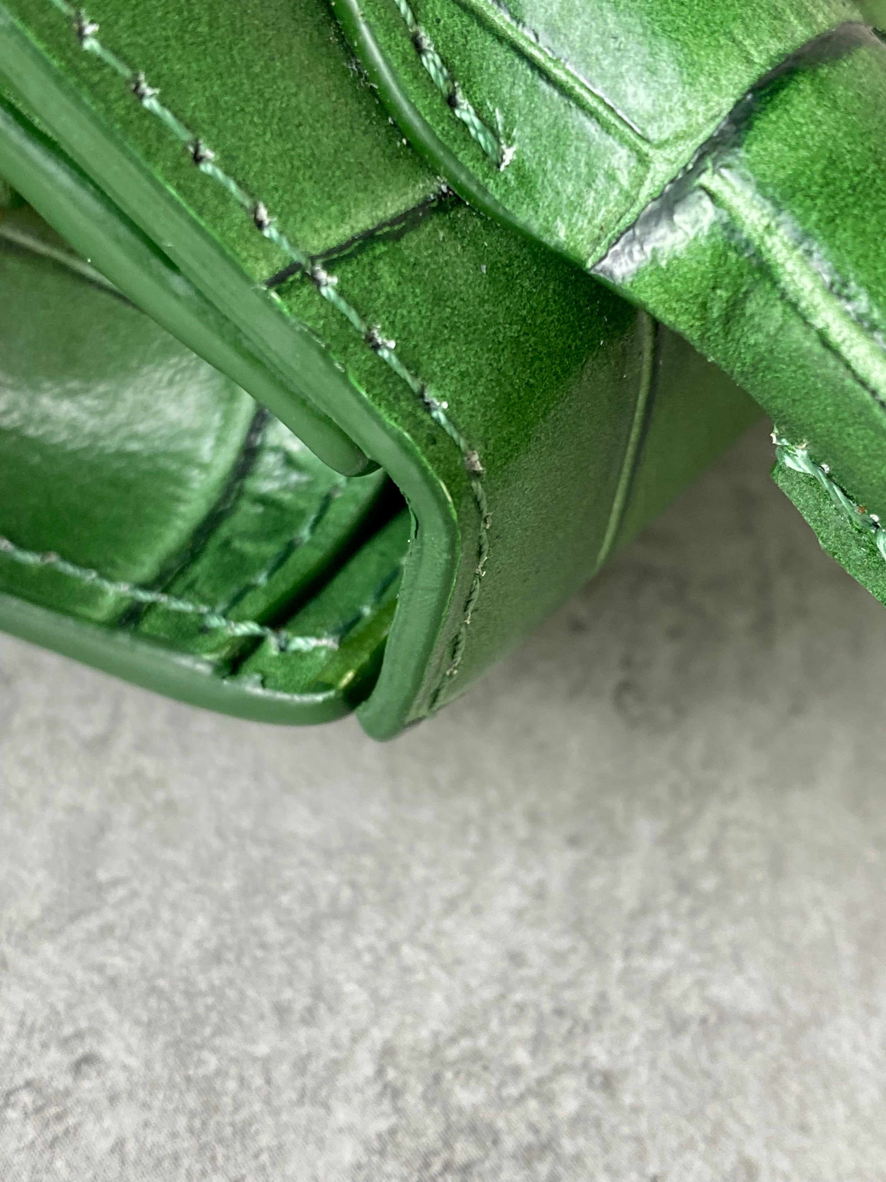 Jacquemus Green Croco Embossed Chiquito Mini Tote Bag