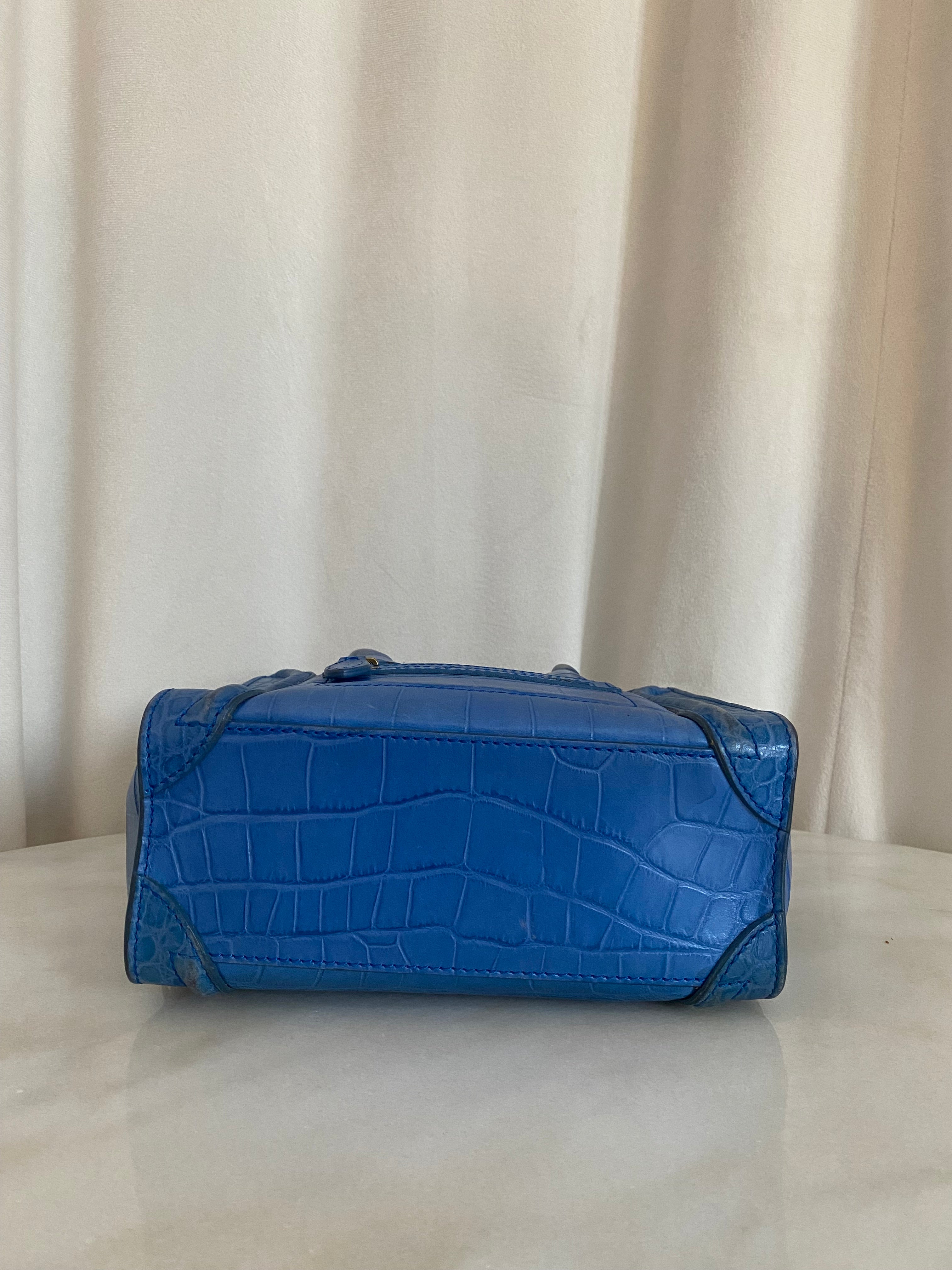 Celine Blue Crocodile Nano Luggage Tote Bag