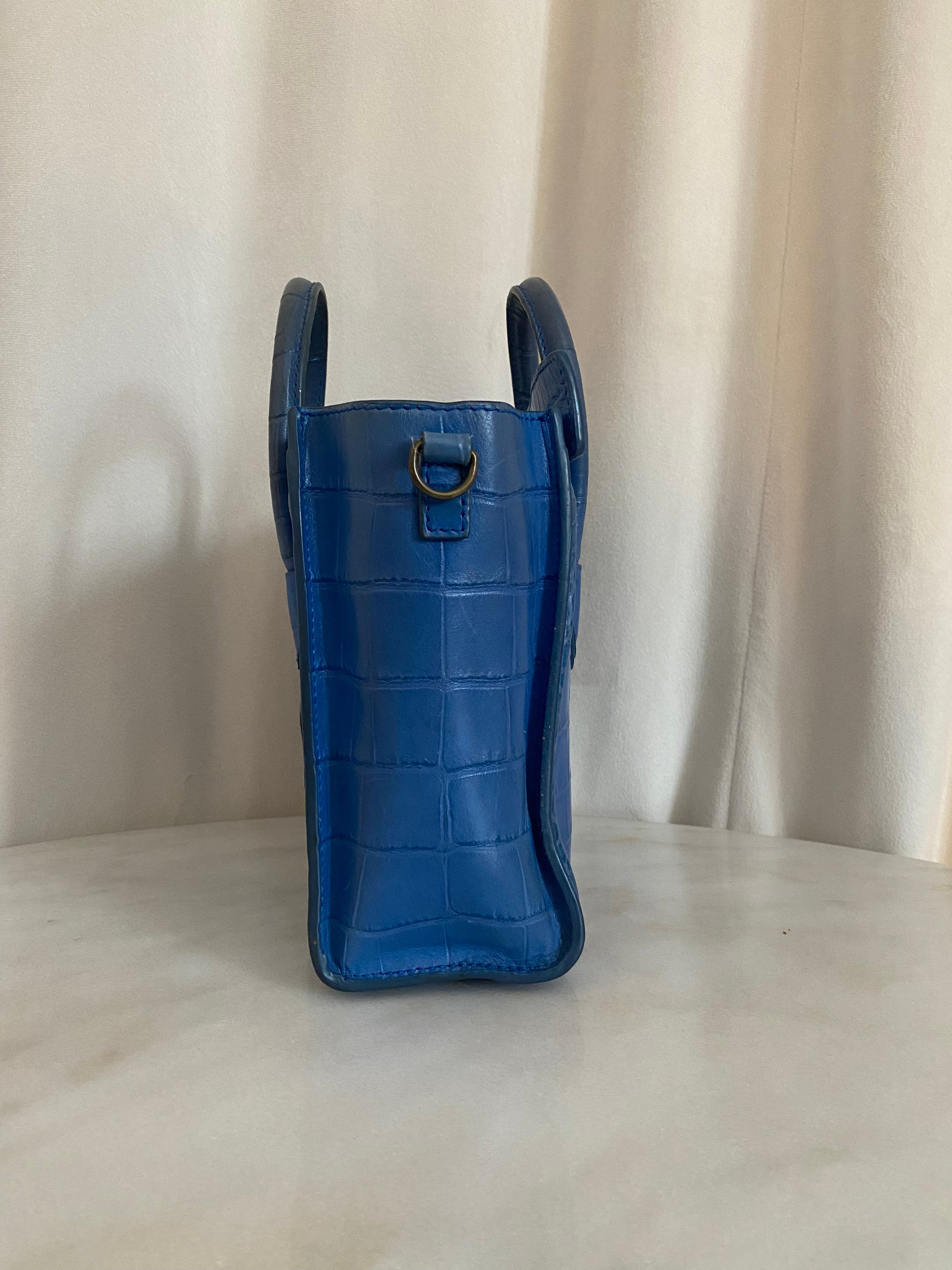 Celine Blue Crocodile Nano Luggage Tote Bag