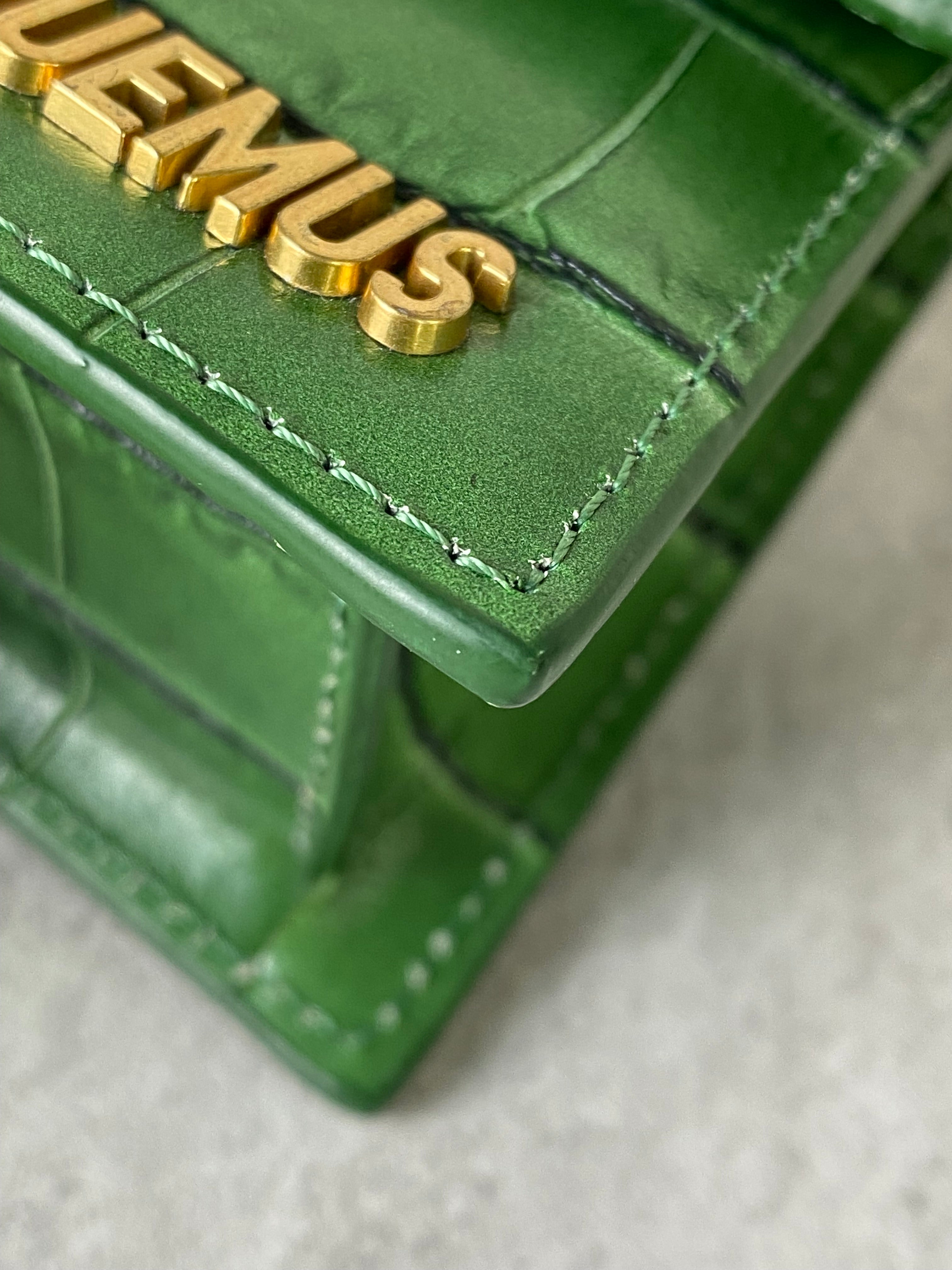 Jacquemus Green Croco Embossed Chiquito Mini Tote Bag