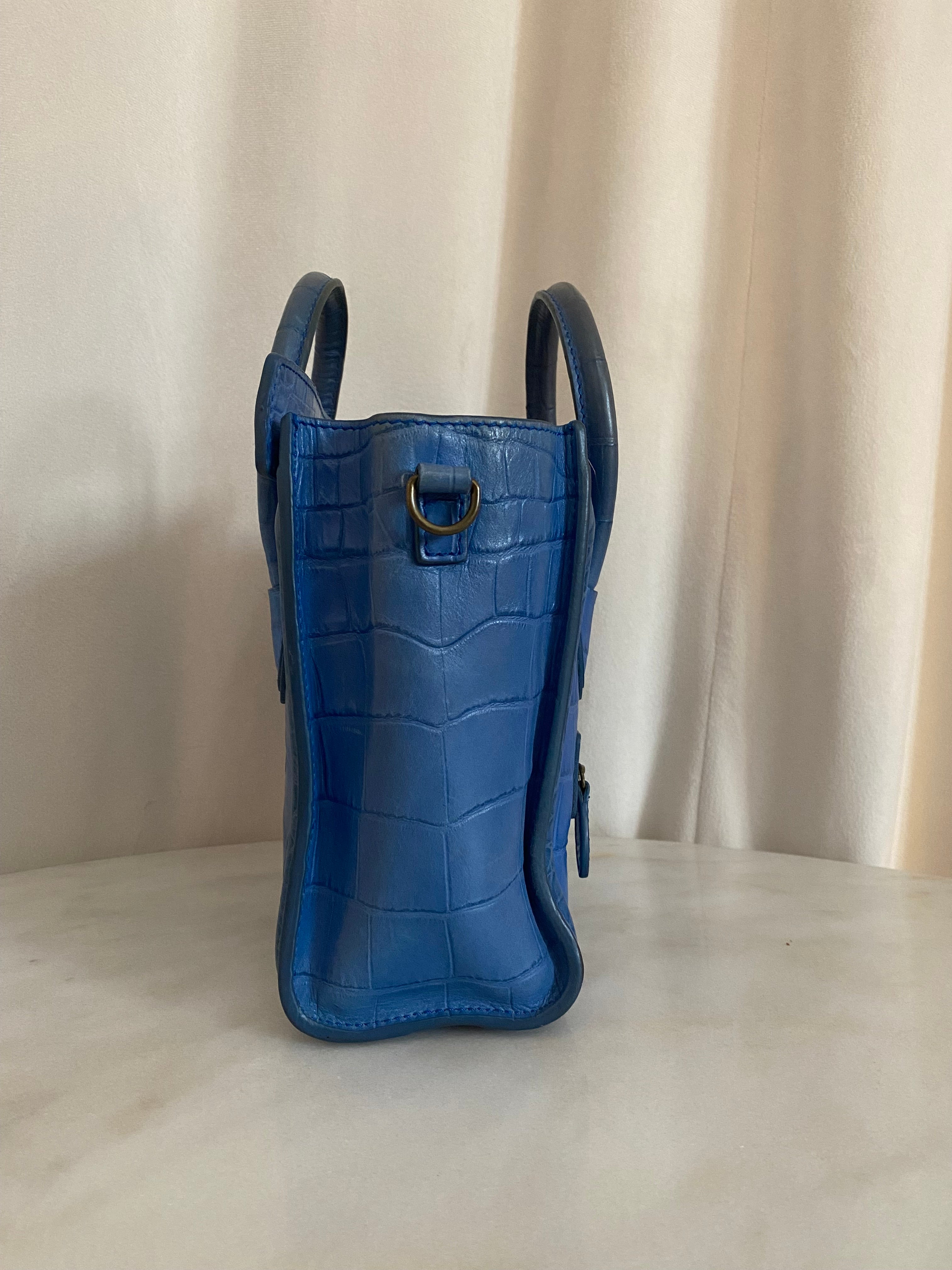 Celine Blue Crocodile Nano Luggage Tote Bag