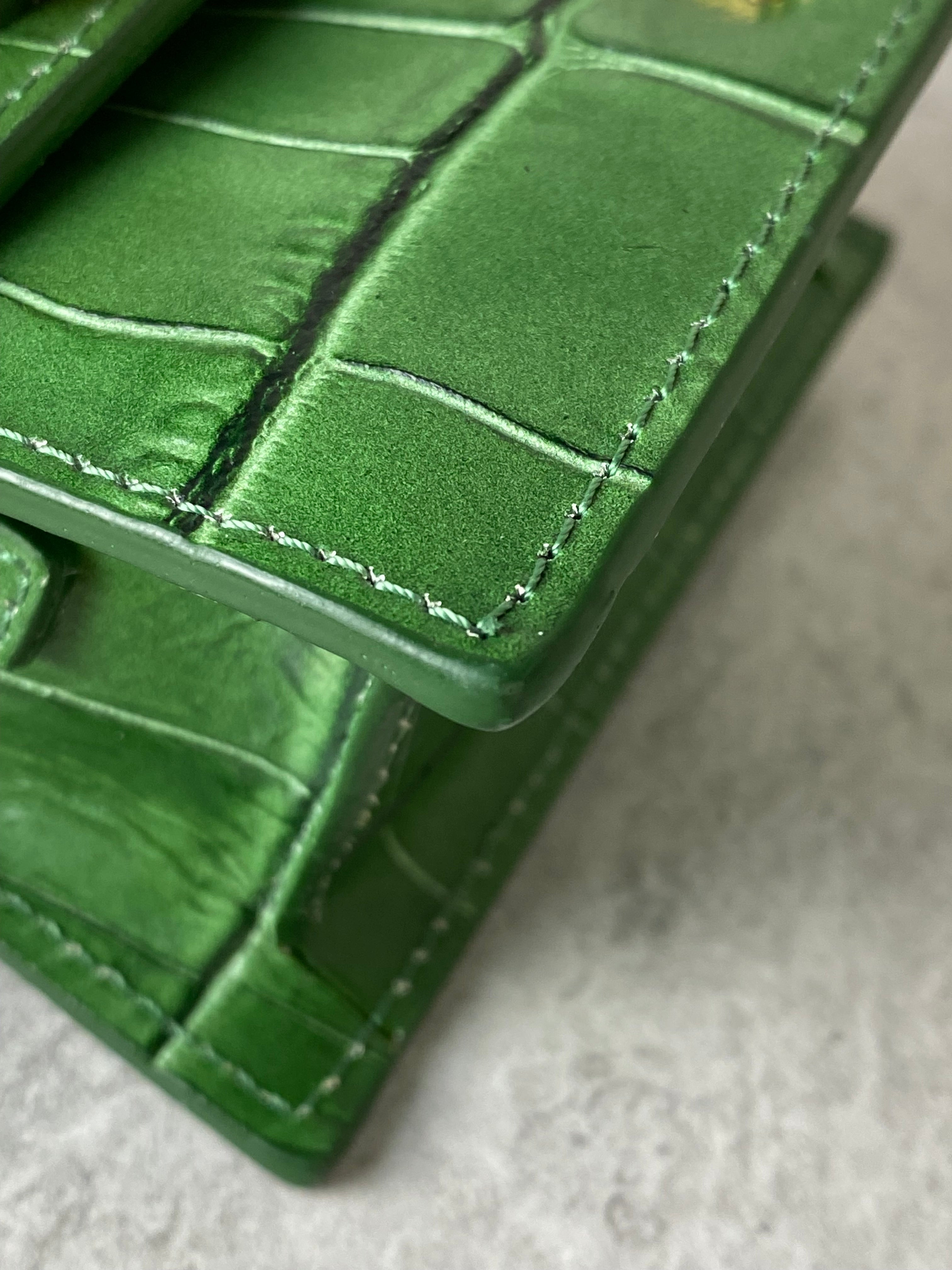 Jacquemus Green Croco Embossed Chiquito Mini Tote Bag