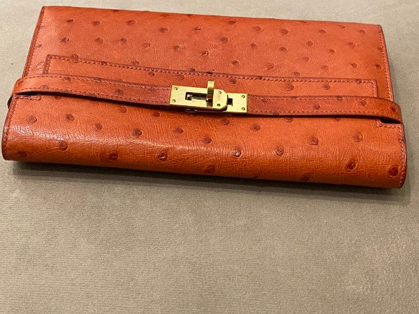 Hermes Brown Ostrich Classic Kelly Wallet