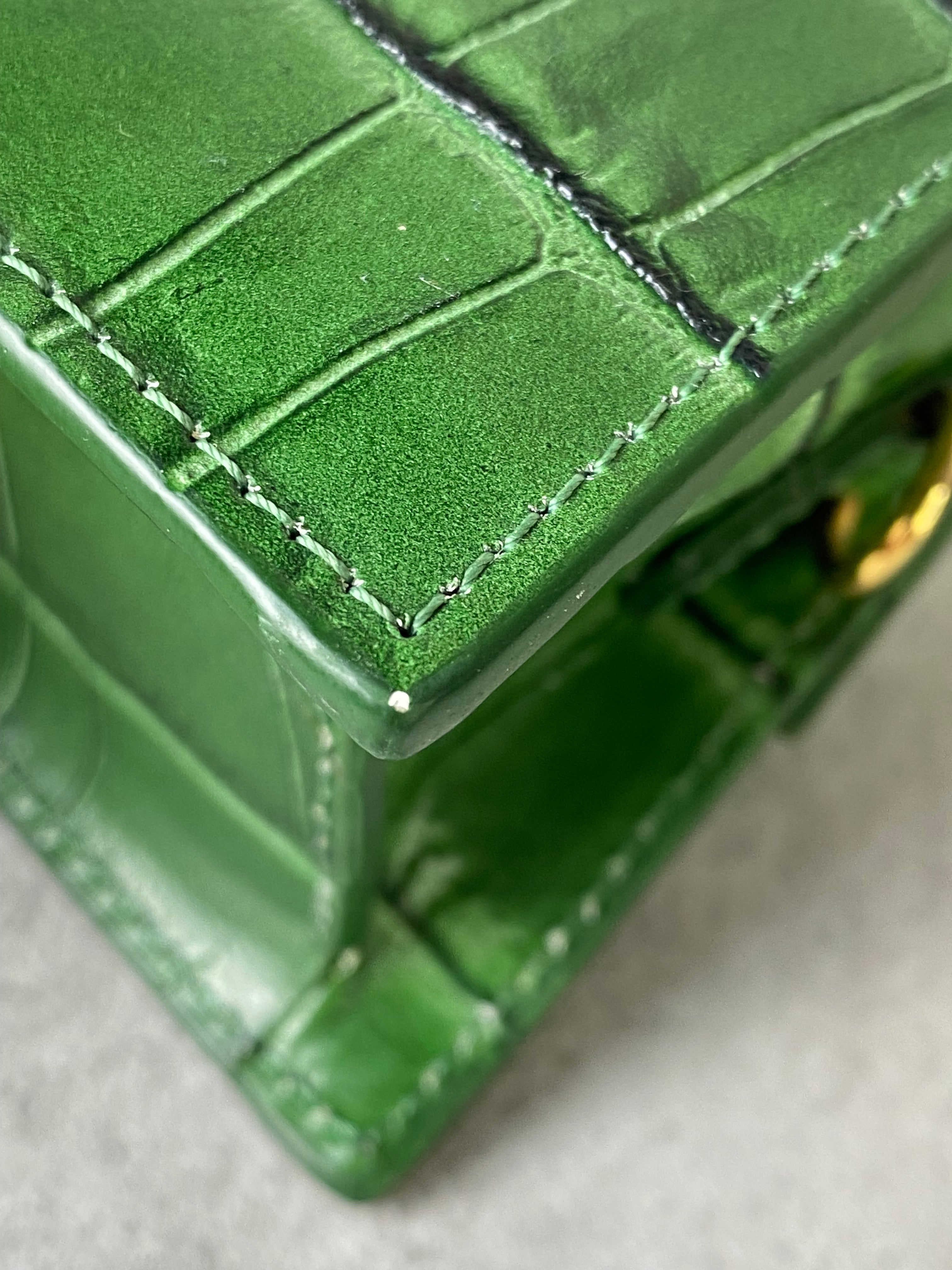 Jacquemus Green Croco Embossed Chiquito Mini Tote Bag
