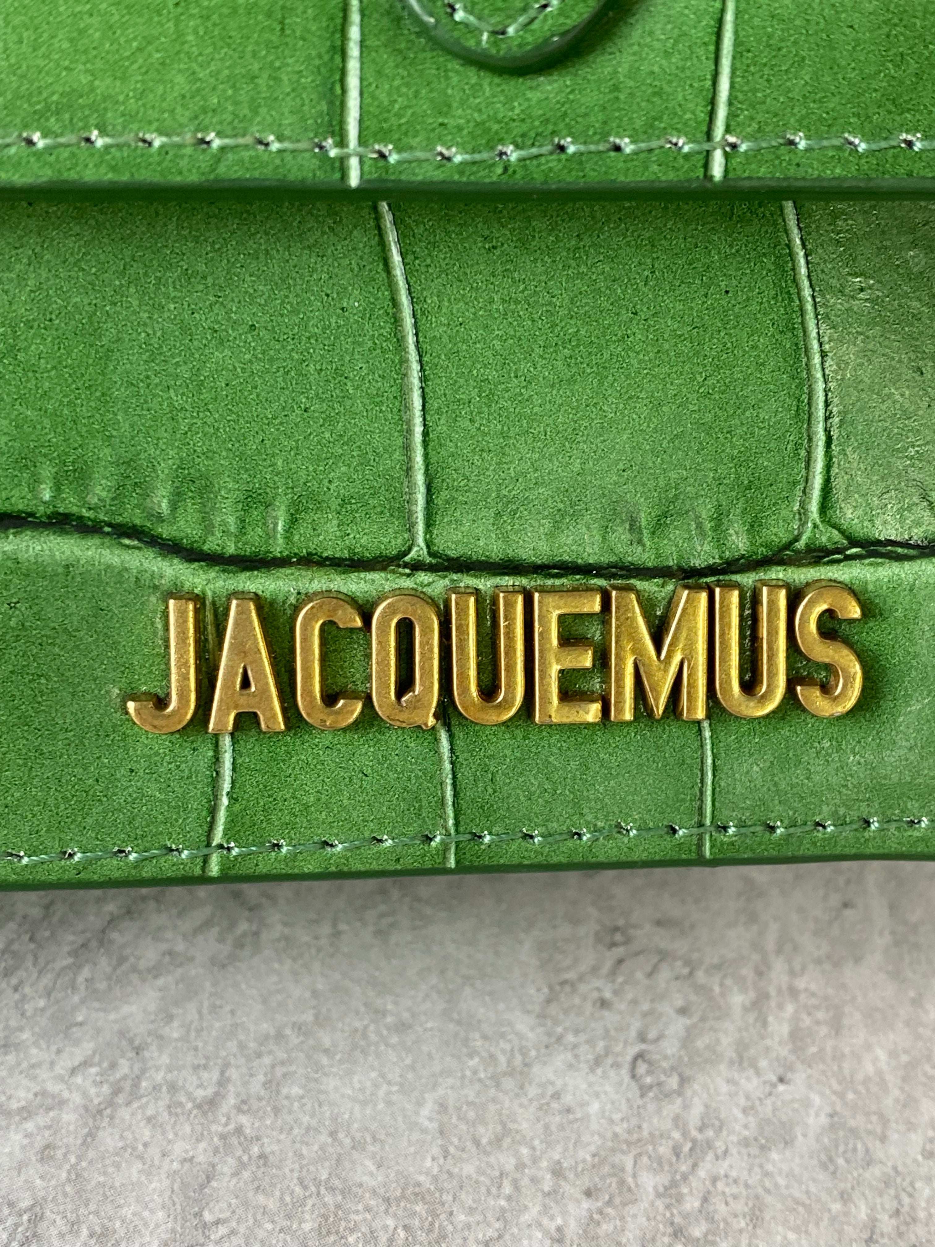 Jacquemus Green Croco Embossed Chiquito Mini Tote Bag