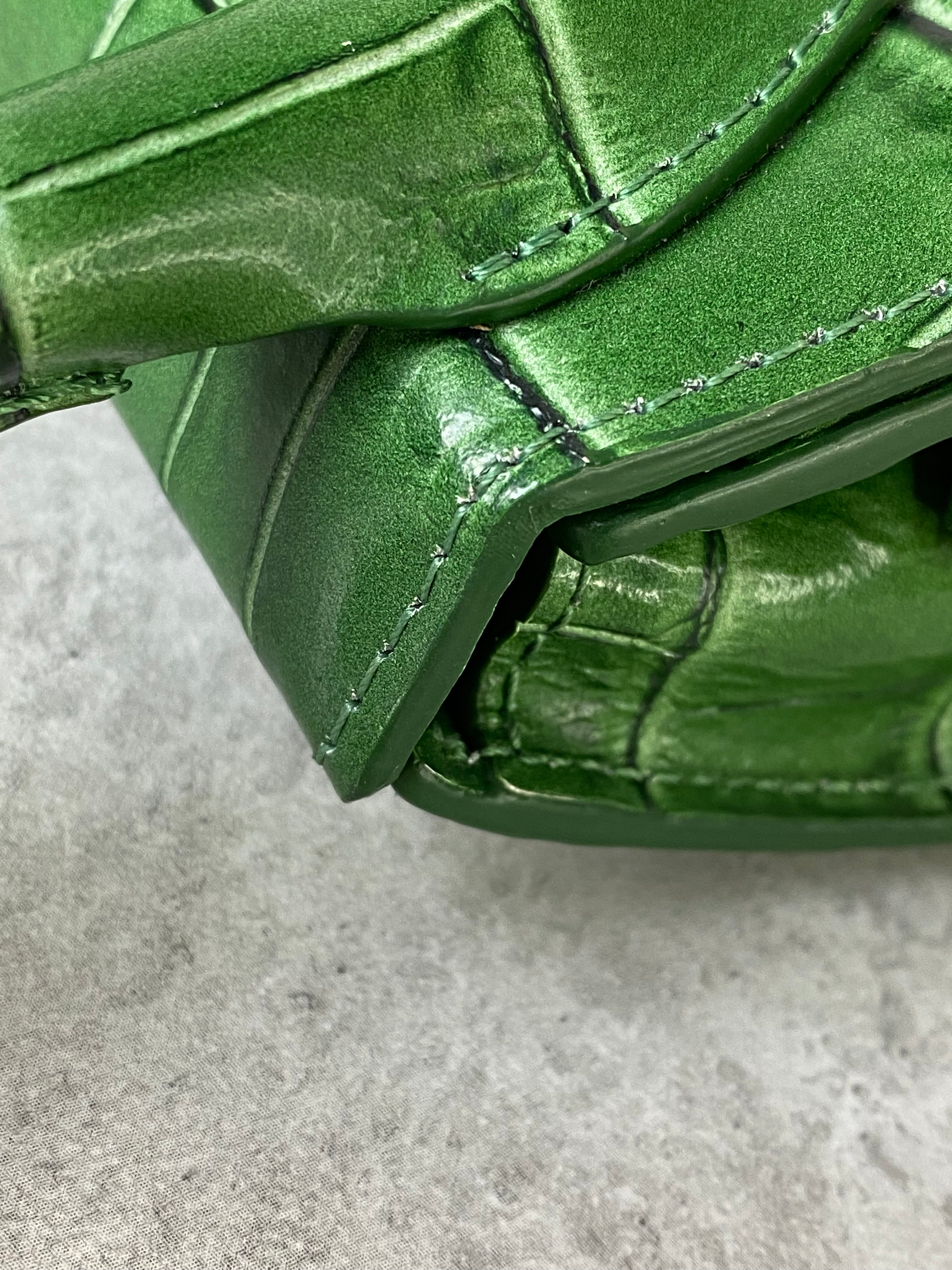 Jacquemus Green Croco Embossed Chiquito Mini Tote Bag