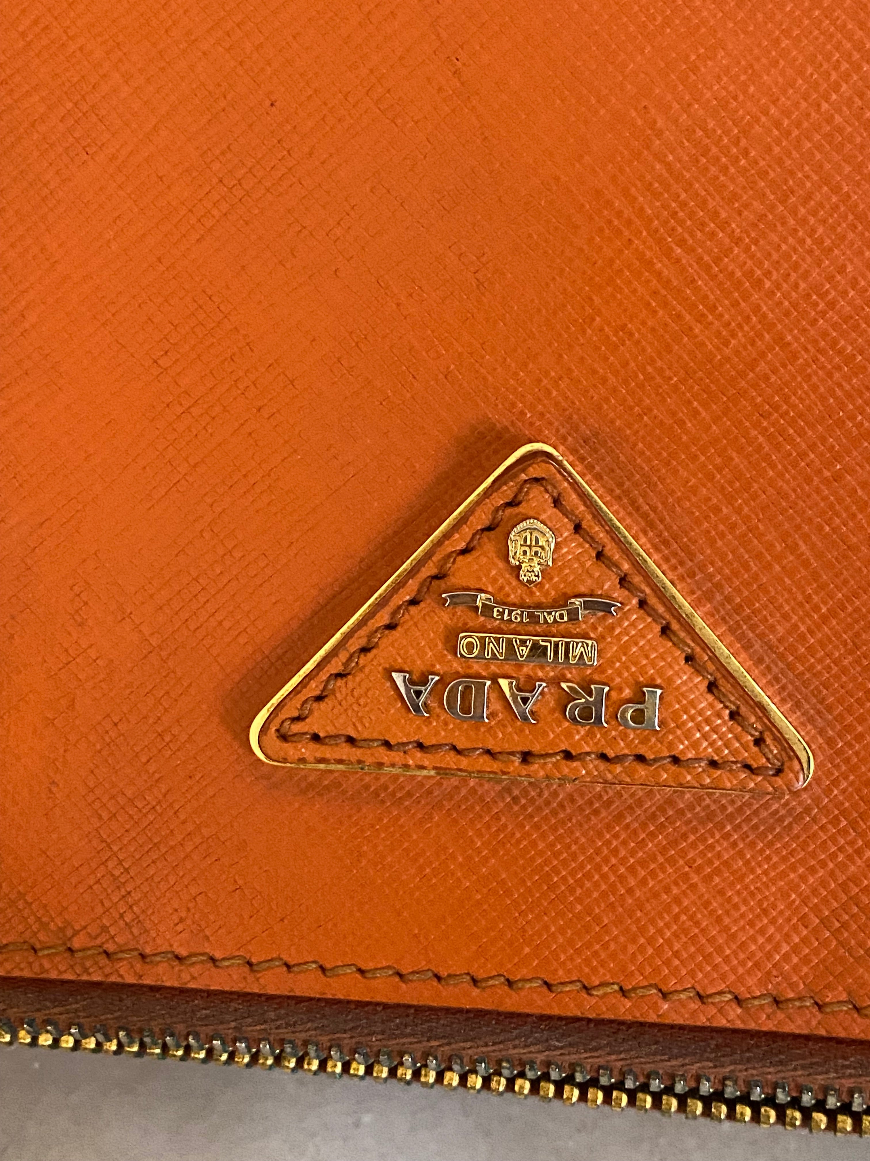 Prada Orange Galleria Double Zip Large Bag