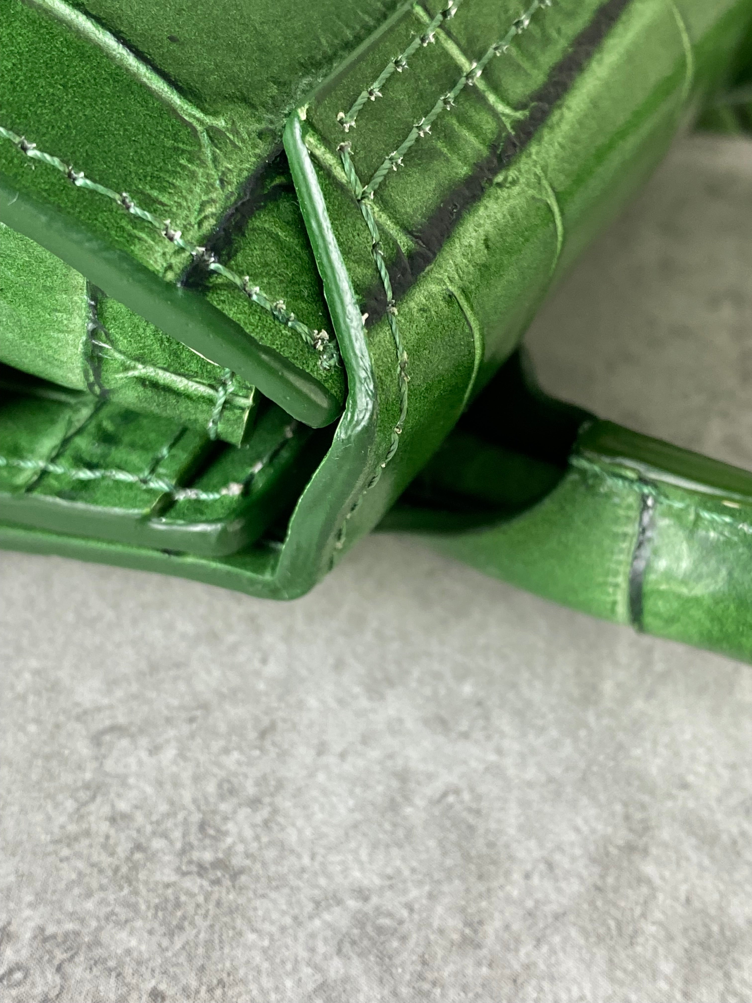 Jacquemus Green Croco Embossed Chiquito Mini Tote Bag
