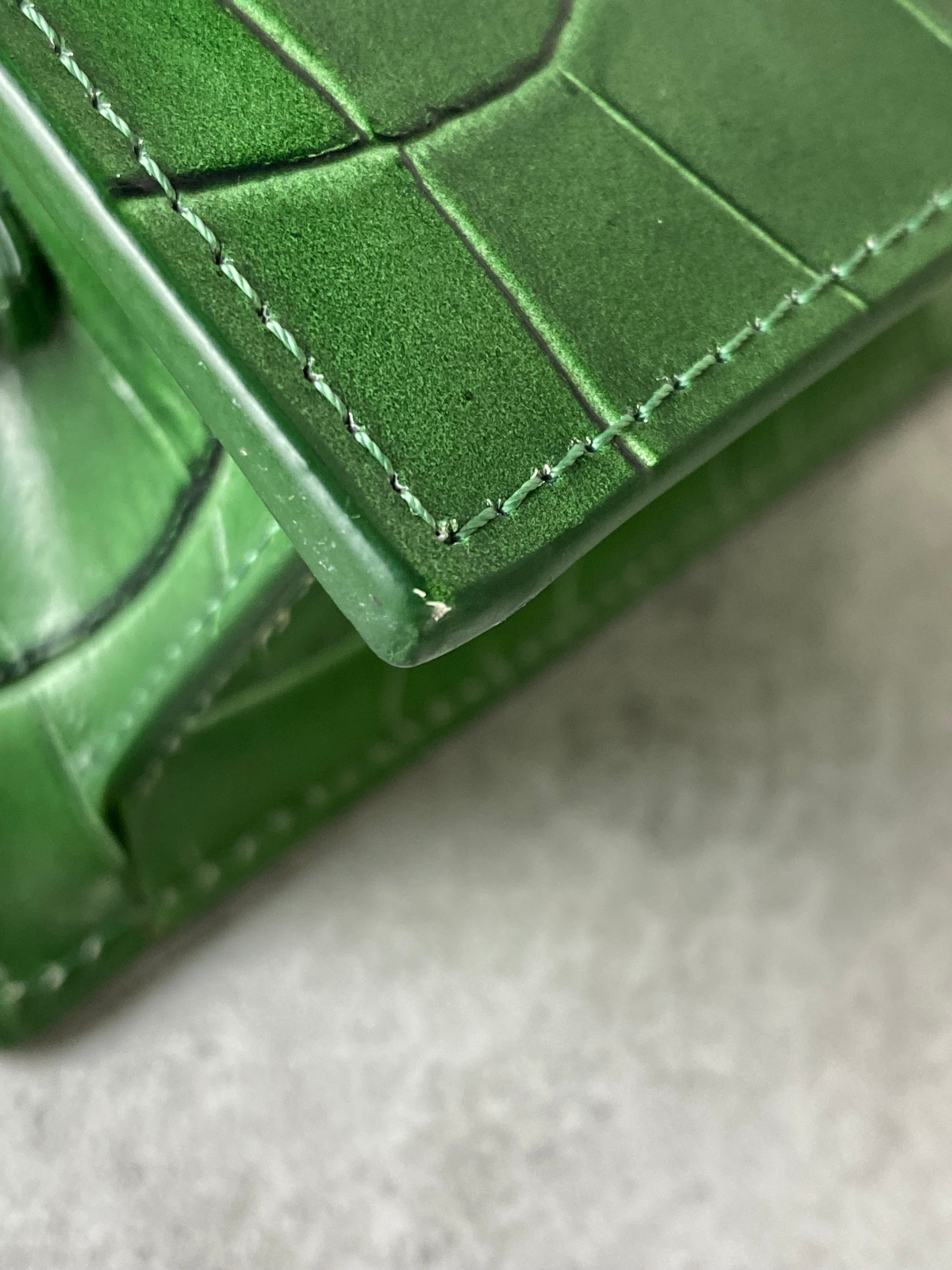 Jacquemus Green Croco Embossed Chiquito Mini Tote Bag
