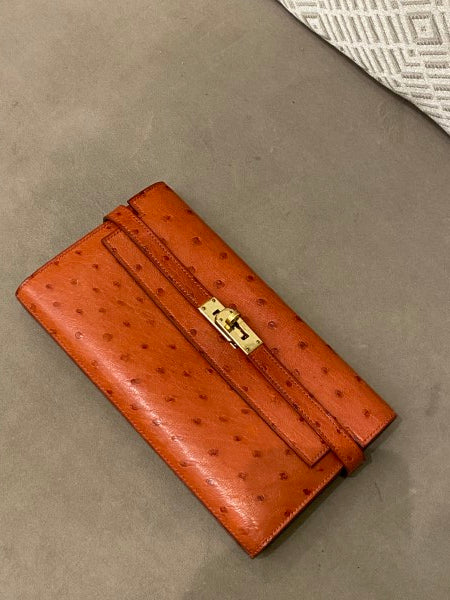 Hermes Brown Ostrich Classic Kelly Wallet