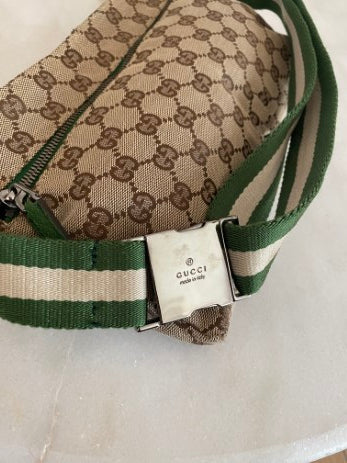 Gucci Bicolor GG Monogram Web Double Pocket Belt Bag