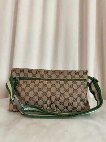 Gucci Bicolor GG Monogram Web Double Pocket Belt Bag