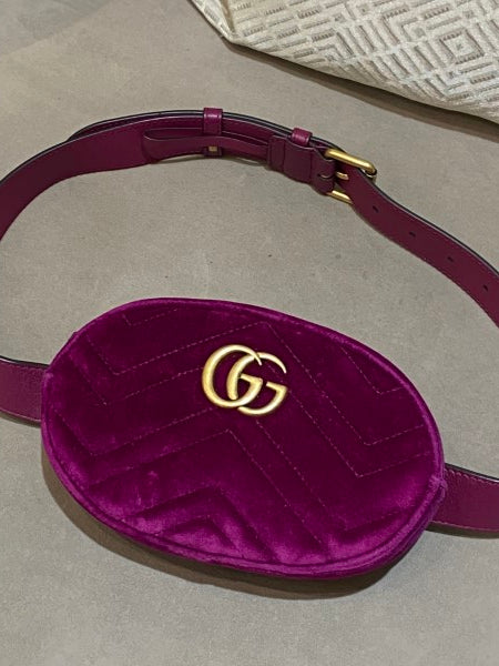 Gucci Violet Velvet GG Marmont Mini Belt Bag