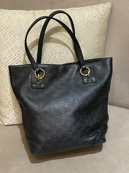 Gucci Black GG Guccissima Interlocking Tote Bag