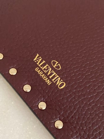 Valentino Burgundy Envelope Studded Clutch