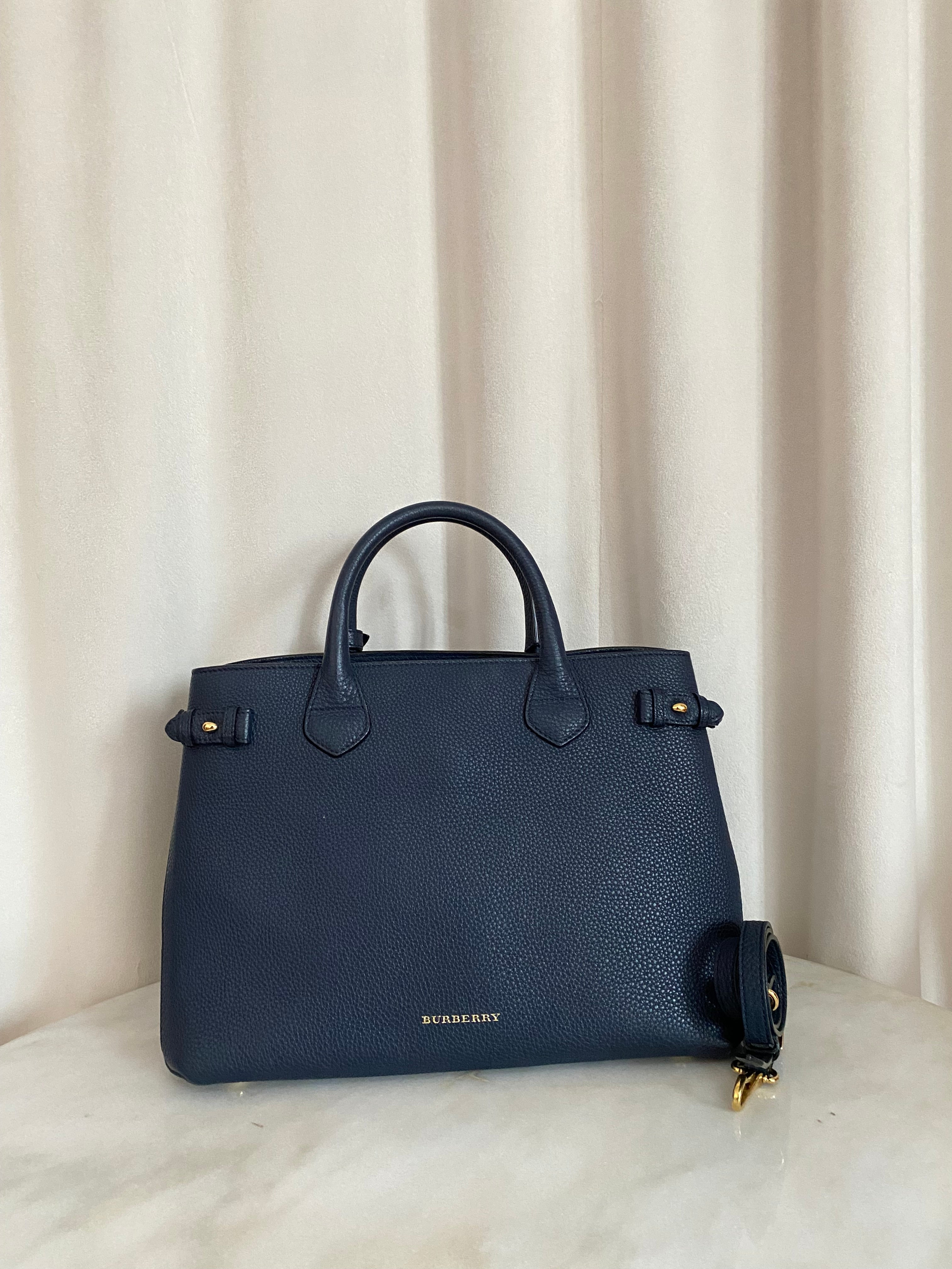 Burberry Navy Blue Medium Banner Top Handle Bag