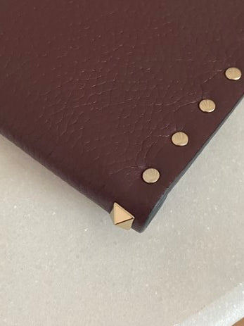 Valentino Burgundy Envelope Studded Clutch