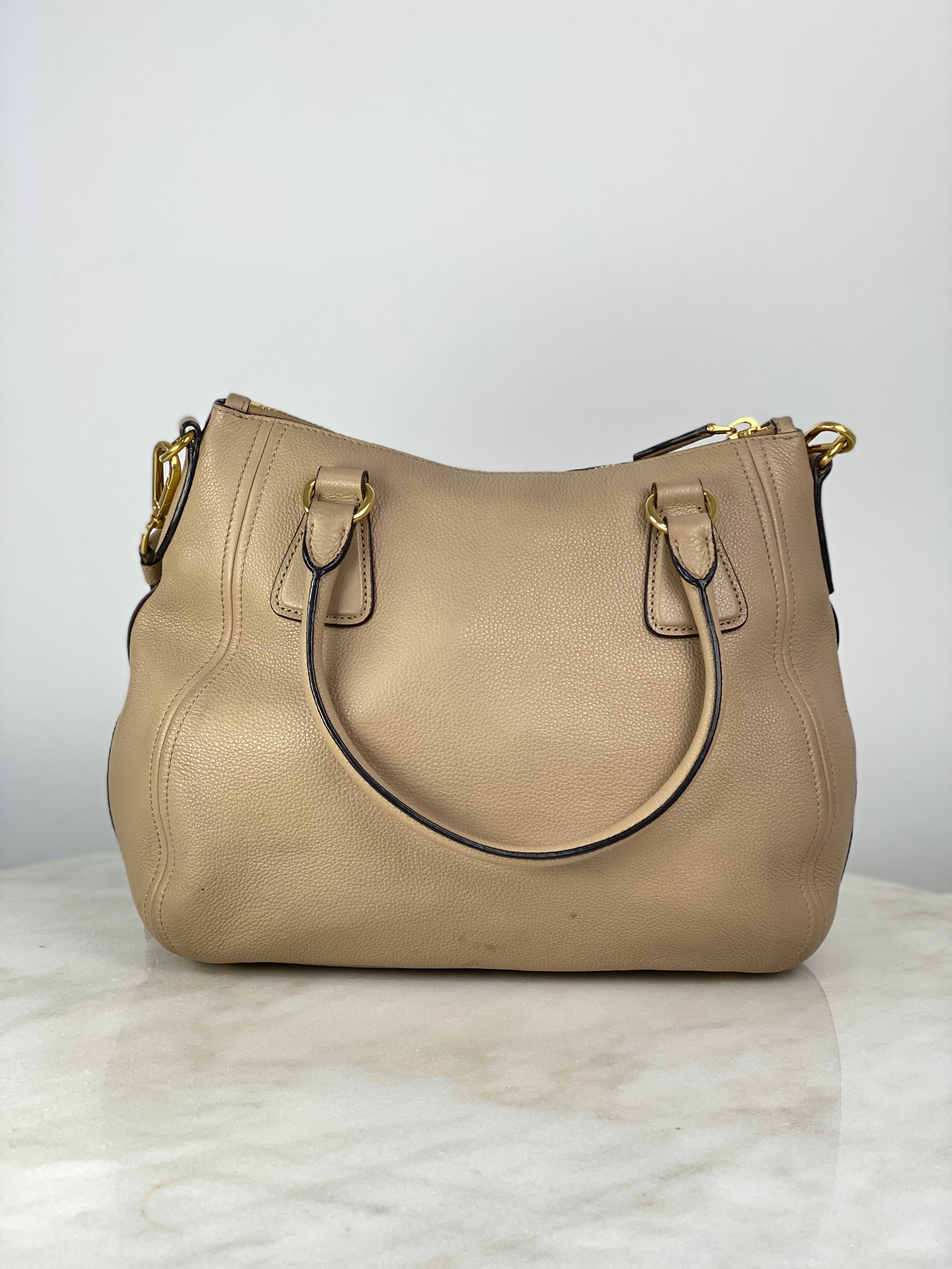 Prada Beige Vitello Daino Tote Bag W/ Strap