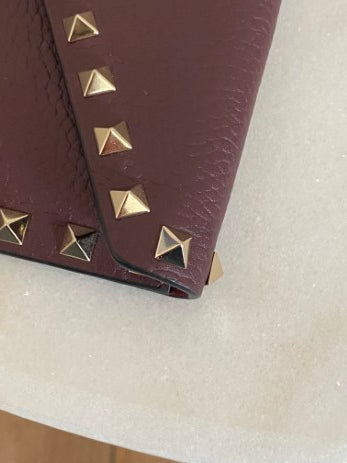 Valentino Burgundy Envelope Studded Clutch