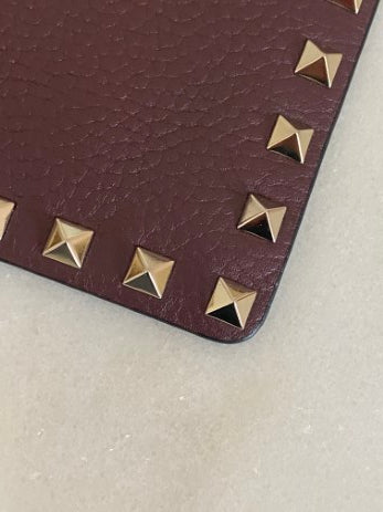 Valentino Burgundy Envelope Studded Clutch